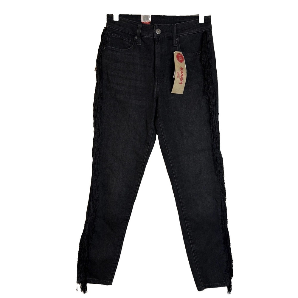 NWT Levis 721 Jeans Womens Sz 27 Charcoal High Rise Skinny Fringe Denim Cowboy